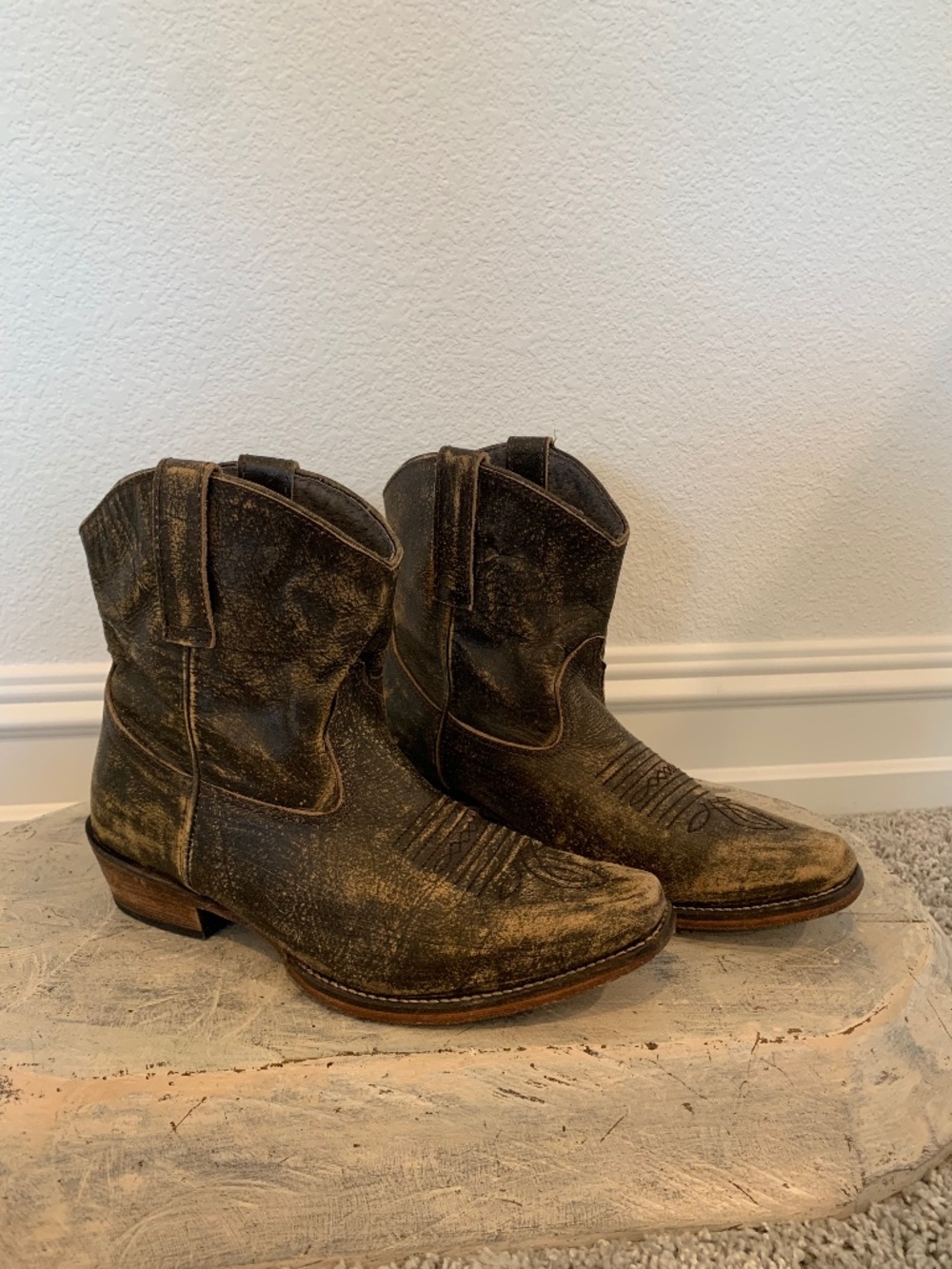 Roper Dusty Western Boots Women’s 8 Distressed Brown Leather Ankle Cowboy